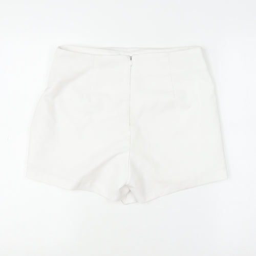 Bershka Women White Wrap Shorts Size 12 High Waist Polyester