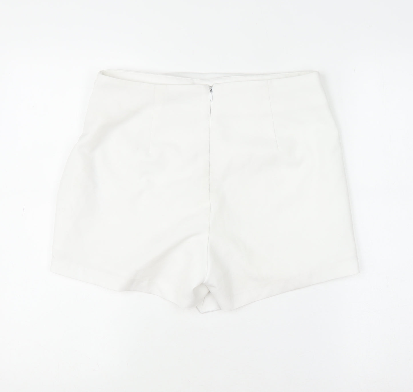 Bershka Women White Wrap Shorts Size 12 High Waist Polyester