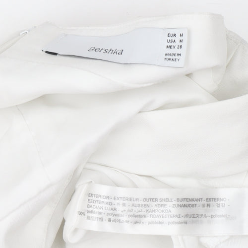 Bershka Women White Wrap Shorts Size 12 High Waist Polyester