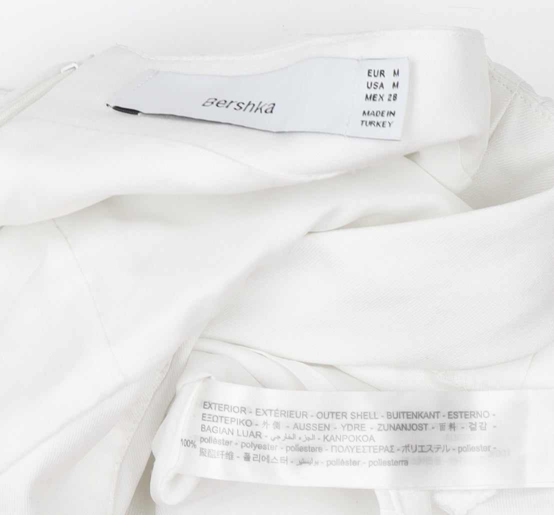 Bershka Women White Wrap Shorts Size 12 High Waist Polyester