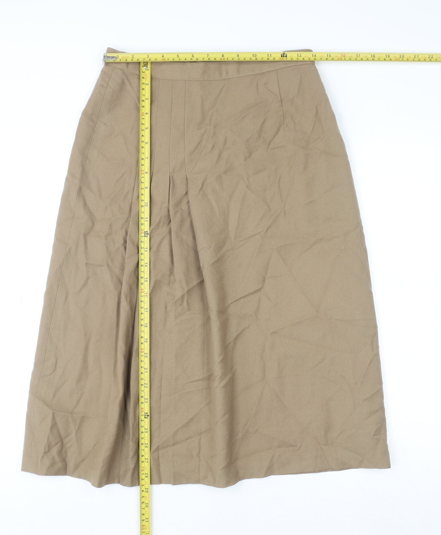 Paul Adler Women Beige Wool A-Line Midi Skirt Size 12