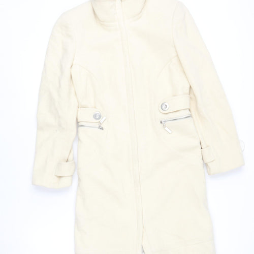 River Island Women’s Ivory Wool Coat Size 8 Long Overcoat
