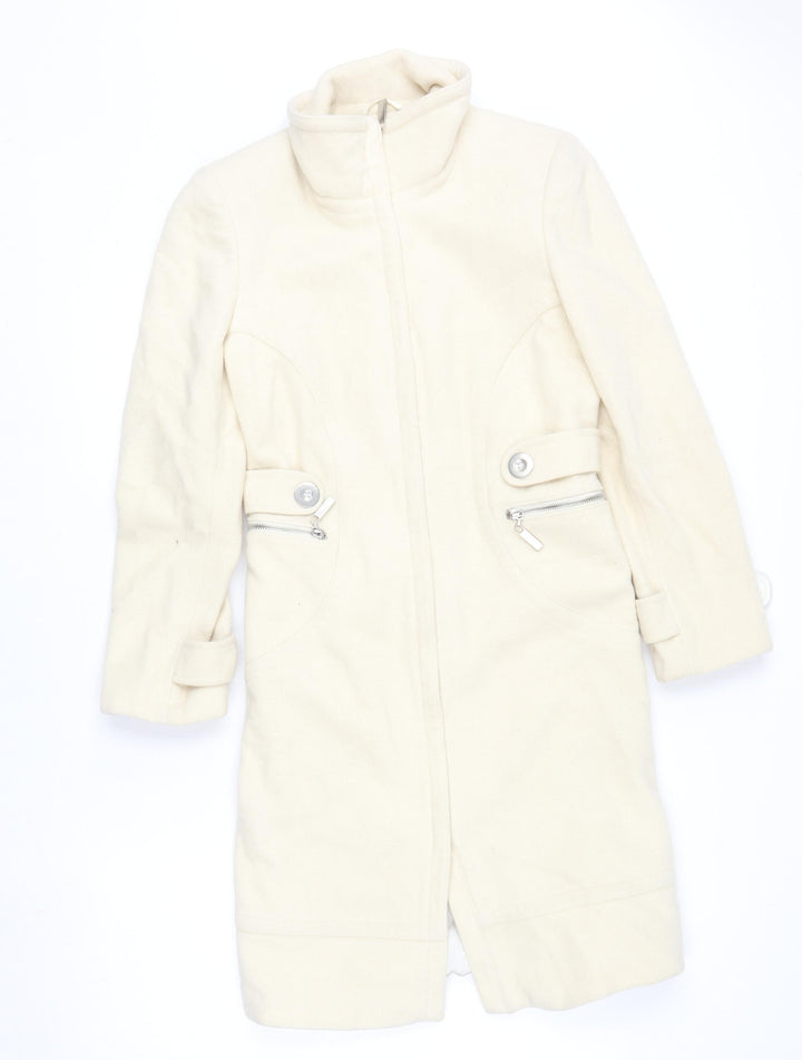 River Island Women’s Ivory Wool Coat Size 8 Long Overcoat