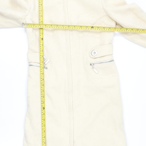 River Island Women’s Ivory Wool Coat Size 8 Long Overcoat