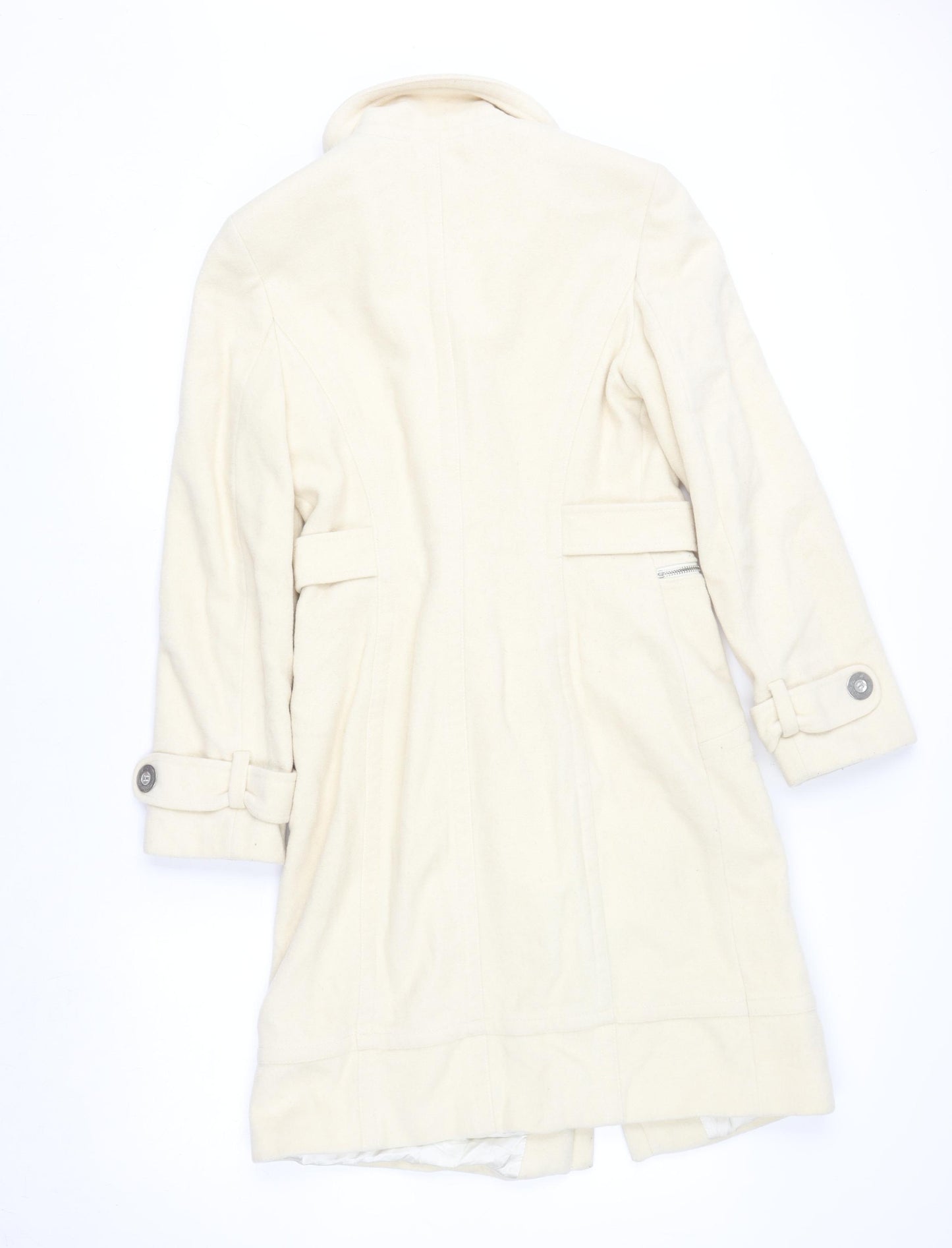 River Island Women’s Ivory Wool Coat Size 8 Long Overcoat