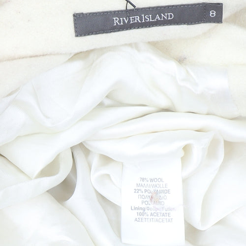 River Island Women’s Ivory Wool Coat Size 8 Long Overcoat