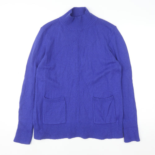 White Stuff Womens Blue Mock Neck Merino Wool Blend Jumper UK 12