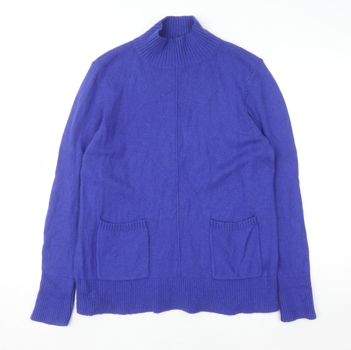 White Stuff Womens Blue Mock Neck Merino Wool Blend Jumper UK 12