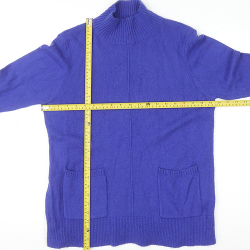 White Stuff Womens Blue Mock Neck Merino Wool Blend Jumper UK 12