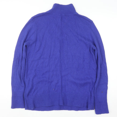 White Stuff Womens Blue Mock Neck Merino Wool Blend Jumper UK 12