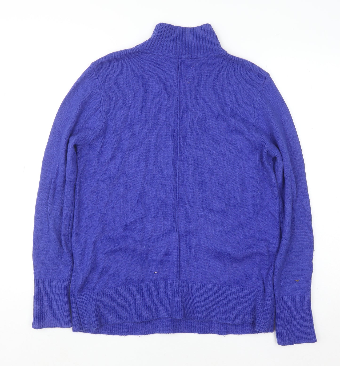 White Stuff Womens Blue Mock Neck Merino Wool Blend Jumper UK 12