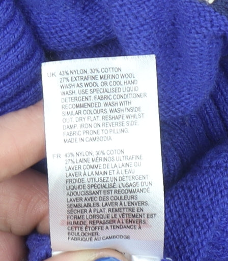 White Stuff Womens Blue Mock Neck Merino Wool Blend Jumper UK 12