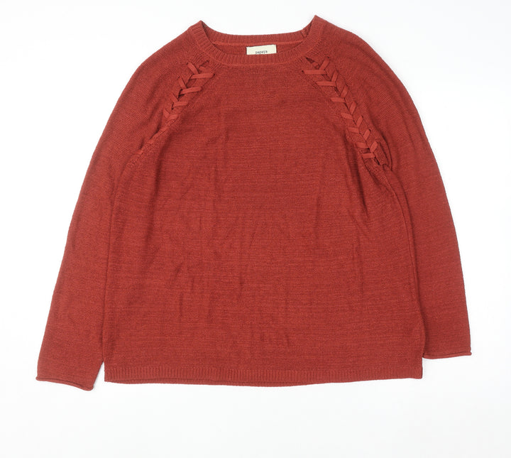 Papaya Women’s Red Knit Pullover Jumper Size L Crew Neck Long Sleeve