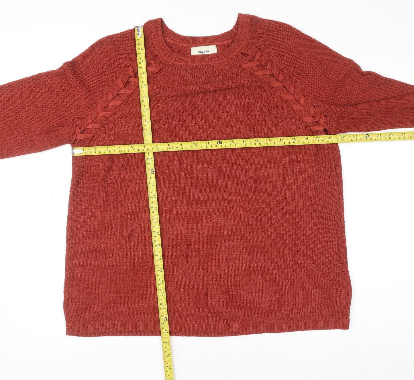 Papaya Women’s Red Knit Pullover Jumper Size L Crew Neck Long Sleeve