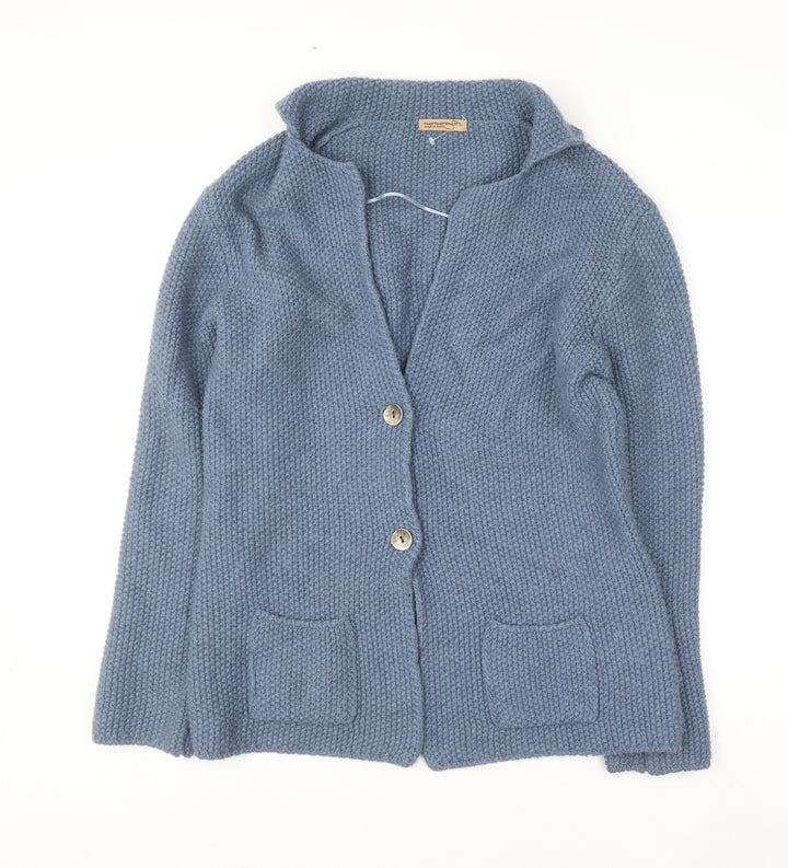 Cococi Women Blue Chunky Knit V-Neck Cardigan UK 14