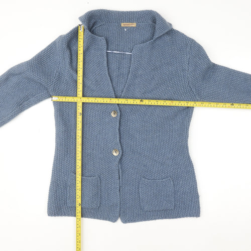 Cococi Women Blue Chunky Knit V-Neck Cardigan UK 14