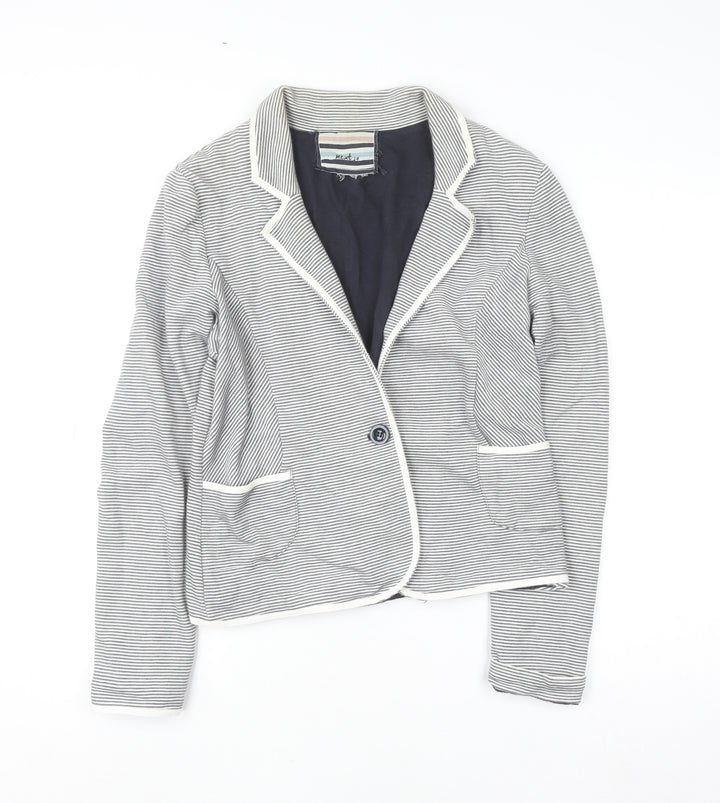 Next Women’s Grey Striped Cotton Blazer Jacket Size M