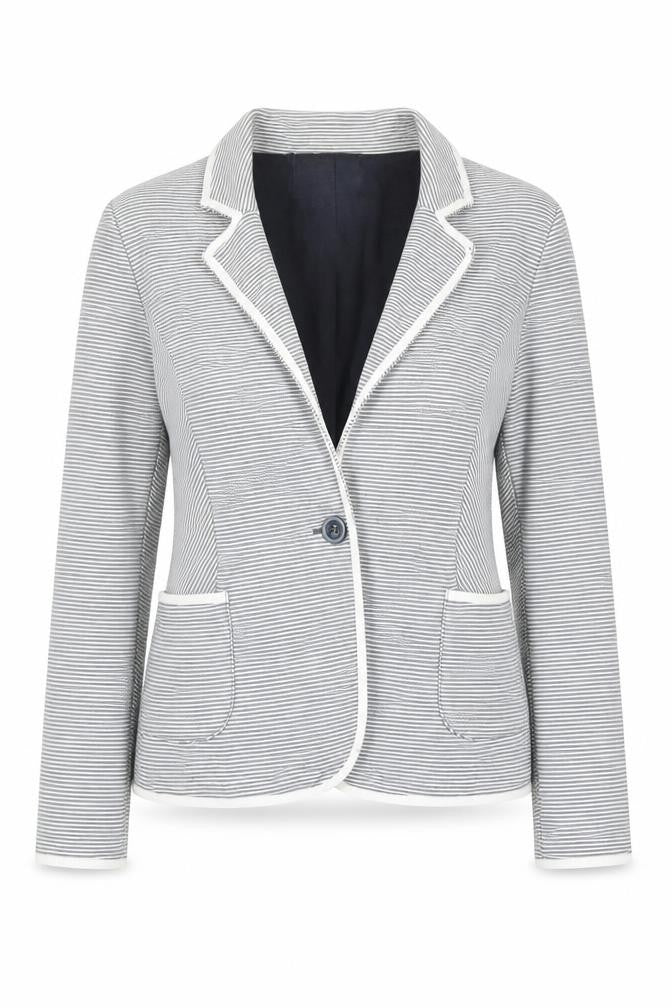 Front view of Next Women’s Grey Striped Cotton Blazer Jacket, size M