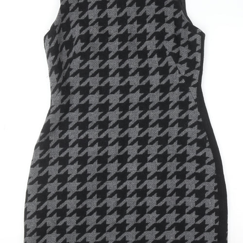 Hobbs Women Grey Houndstooth Sheath Dress UK 12 Sleeveless Workwear