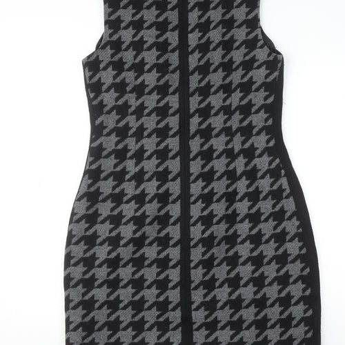 Hobbs Women Grey Houndstooth Sheath Dress UK 12 Sleeveless Workwear