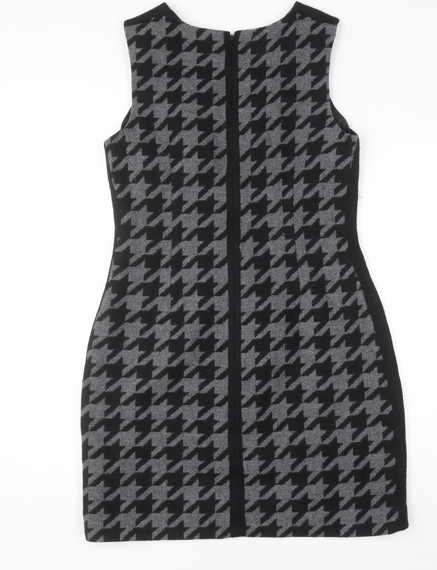 Hobbs Women Grey Houndstooth Sheath Dress UK 12 Sleeveless Workwear