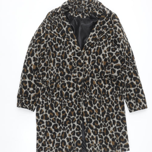 Topshop Women’s Brown Leopard Print Wool Blend Coat Size 8