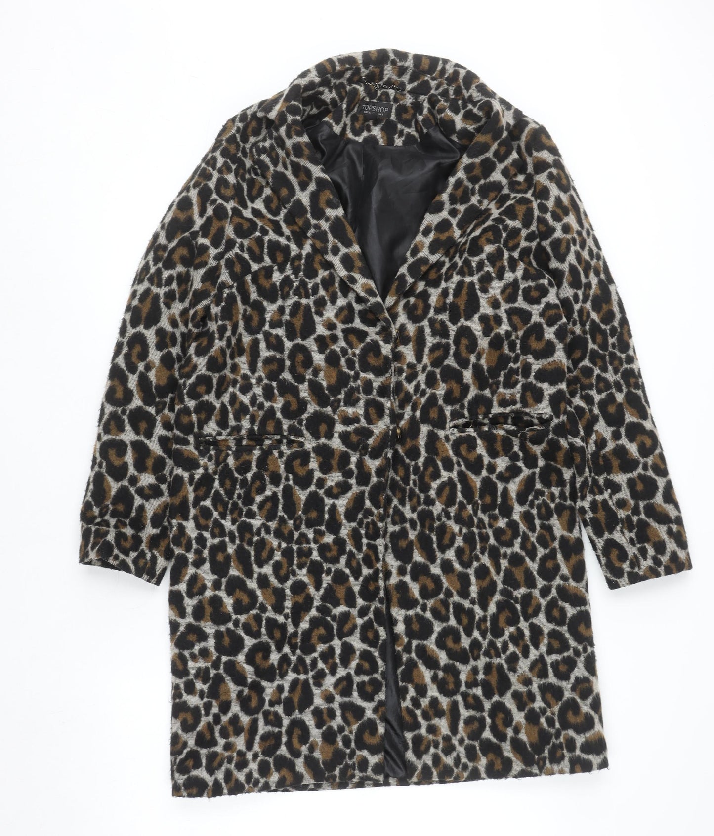 Topshop Women’s Brown Leopard Print Wool Blend Coat Size 8