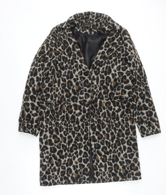 Topshop Women’s Brown Leopard Print Wool Blend Coat Size 8