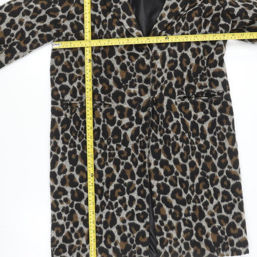 Topshop Women’s Brown Leopard Print Wool Blend Coat Size 8