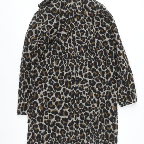 Topshop Women’s Brown Leopard Print Wool Blend Coat Size 8