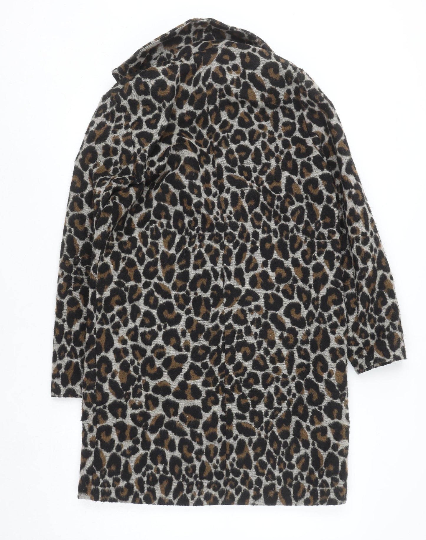 Topshop Women’s Brown Leopard Print Wool Blend Coat Size 8