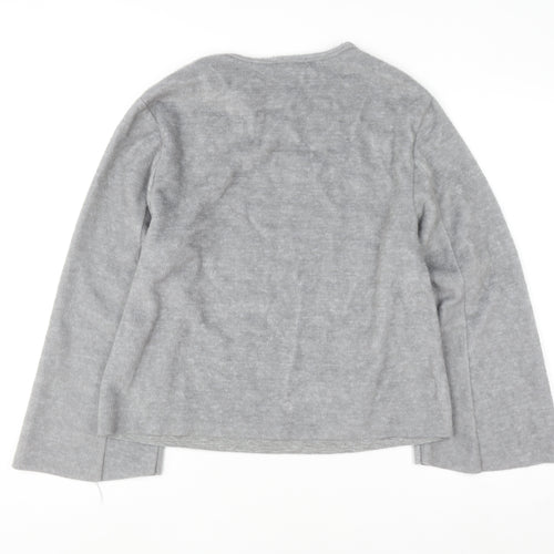 Zara Trafaluc Women's Grey Beaded Crew Neck Wool Blend Jumper Size M