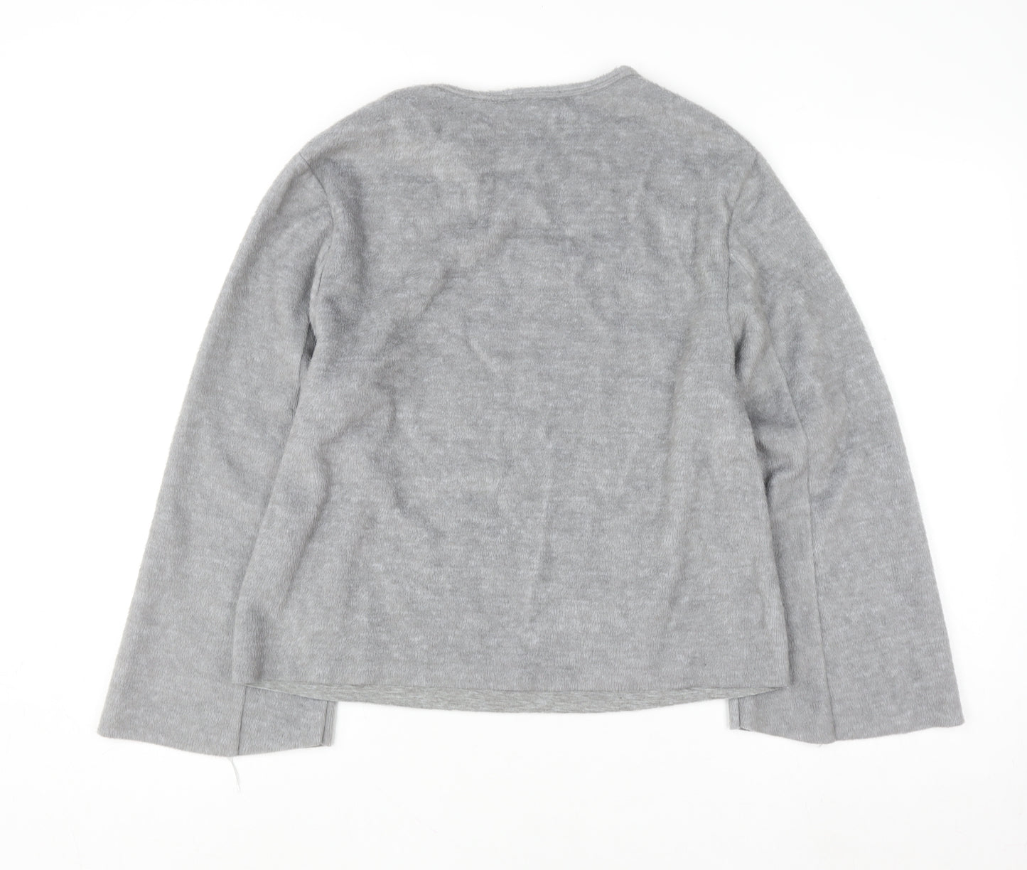 Zara Trafaluc Women's Grey Beaded Crew Neck Wool Blend Jumper Size M
