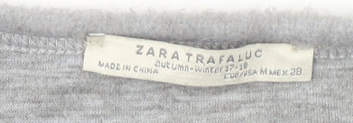 Zara Trafaluc Women's Grey Beaded Crew Neck Wool Blend Jumper Size M