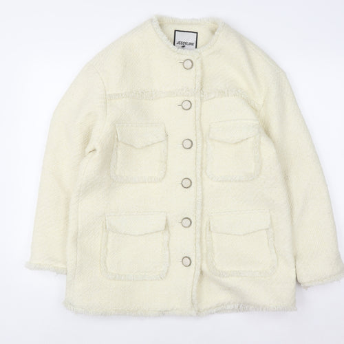 Jessyline Womens Ivory Tweed Button Jacket Size S