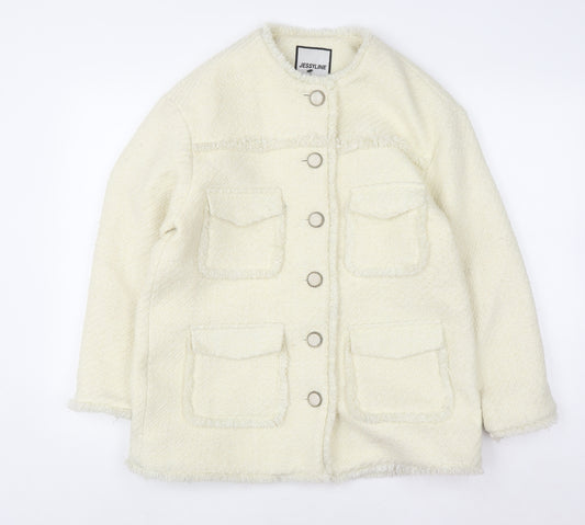 Jessyline Womens Ivory Tweed Button Jacket Size S