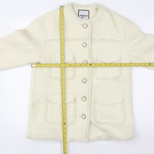 Jessyline Womens Ivory Tweed Button Jacket Size S