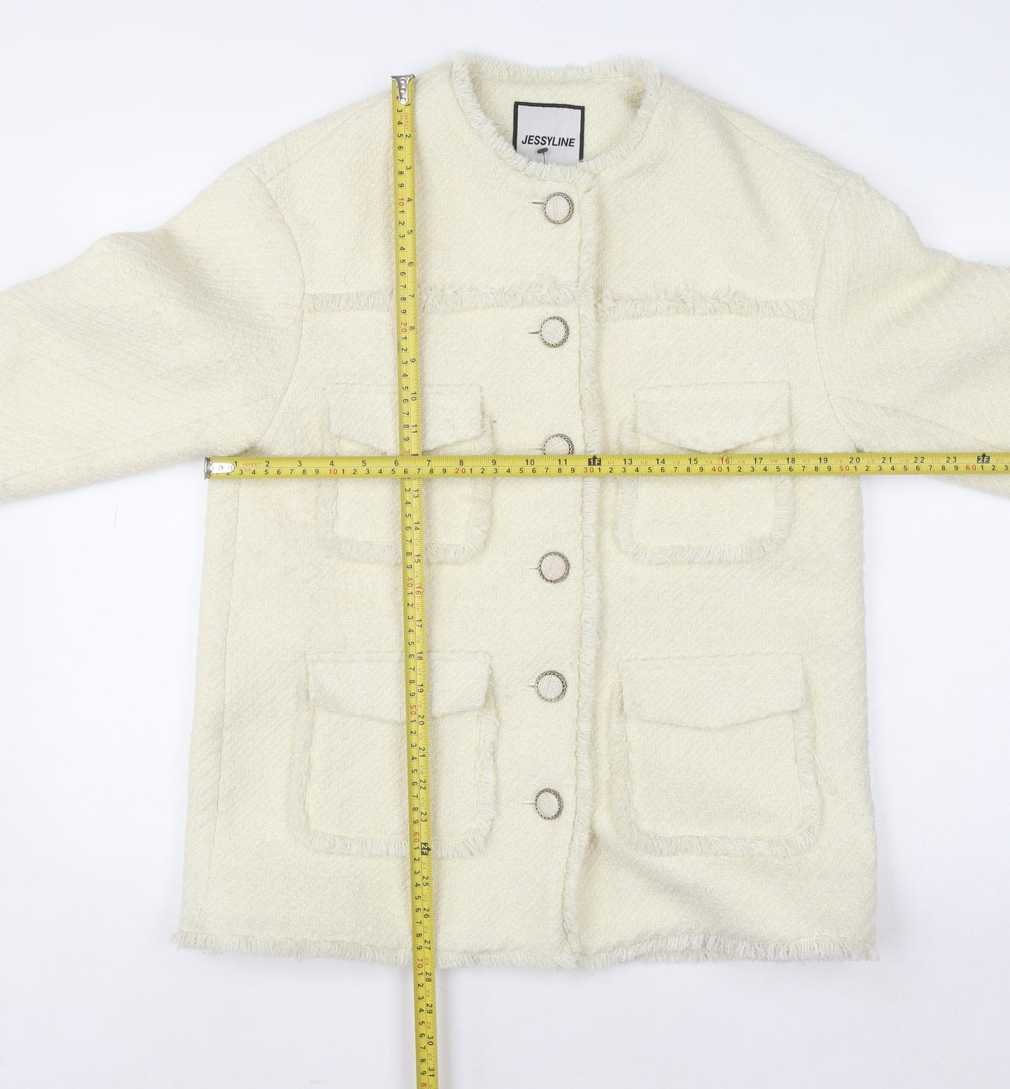 Jessyline Womens Ivory Tweed Button Jacket Size S