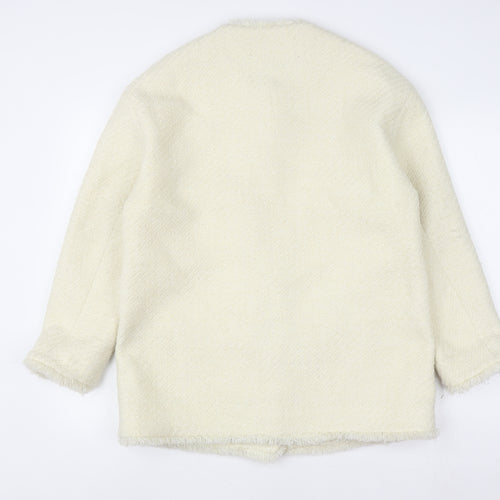 Jessyline Womens Ivory Tweed Button Jacket Size S