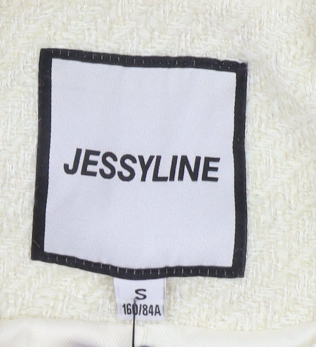 Jessyline Womens Ivory Tweed Button Jacket Size S