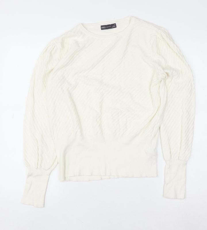 Marks and Spencer Women’s Ivory Crew Neck Long Sleeve Pullover Jumper Size 14