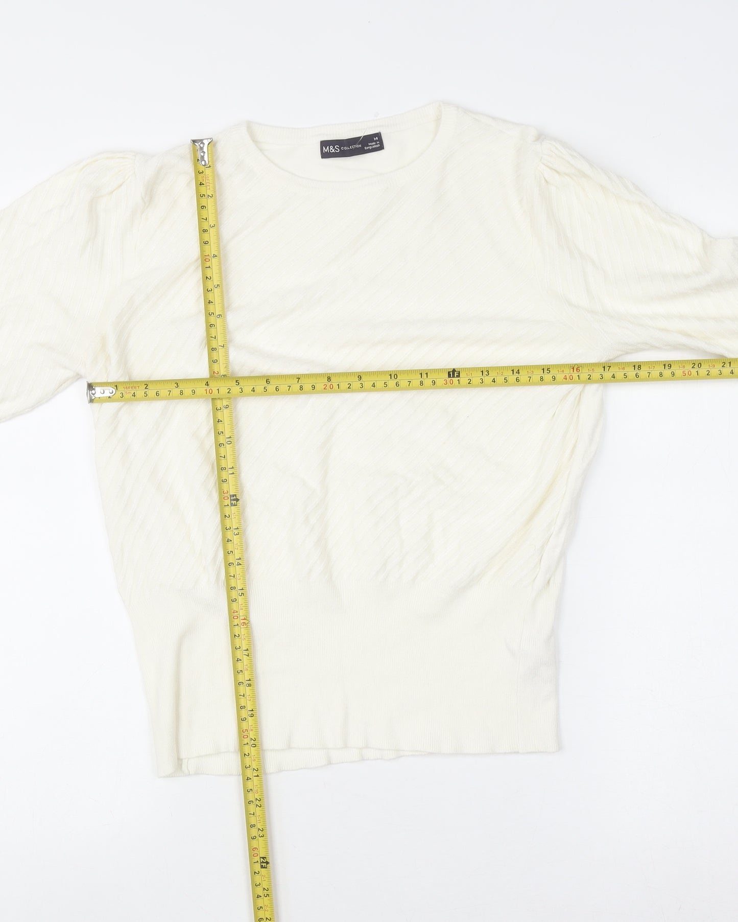 Marks and Spencer Women’s Ivory Crew Neck Long Sleeve Pullover Jumper Size 14