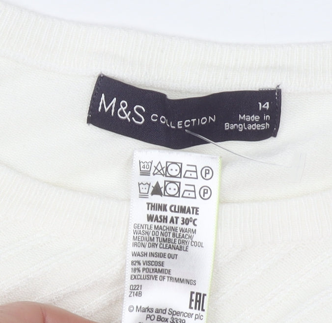 Marks and Spencer Women’s Ivory Crew Neck Long Sleeve Pullover Jumper Size 14