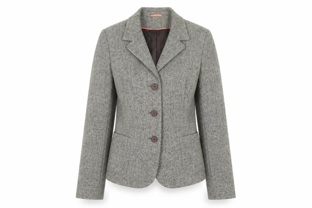 Front view of Berkertex Women Brown Tweed Blazer Jacket, size 12, Classic Formal