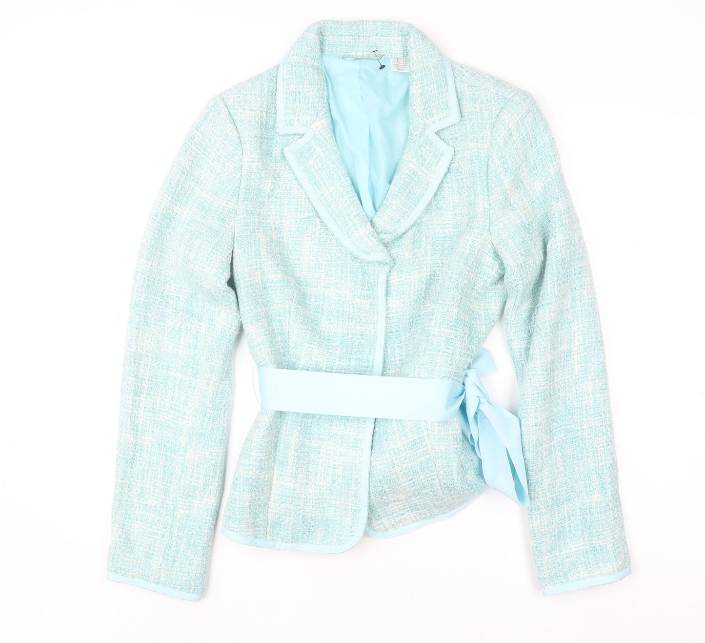 Laura Ashley Women's Blue Tweed Belted Blazer Size 16