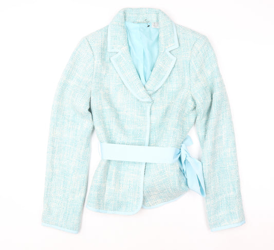 Laura Ashley Women's Blue Tweed Belted Blazer Size 16