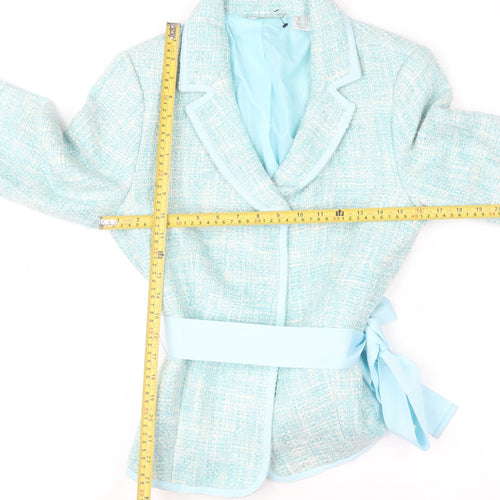 Laura Ashley Women's Blue Tweed Belted Blazer Size 16