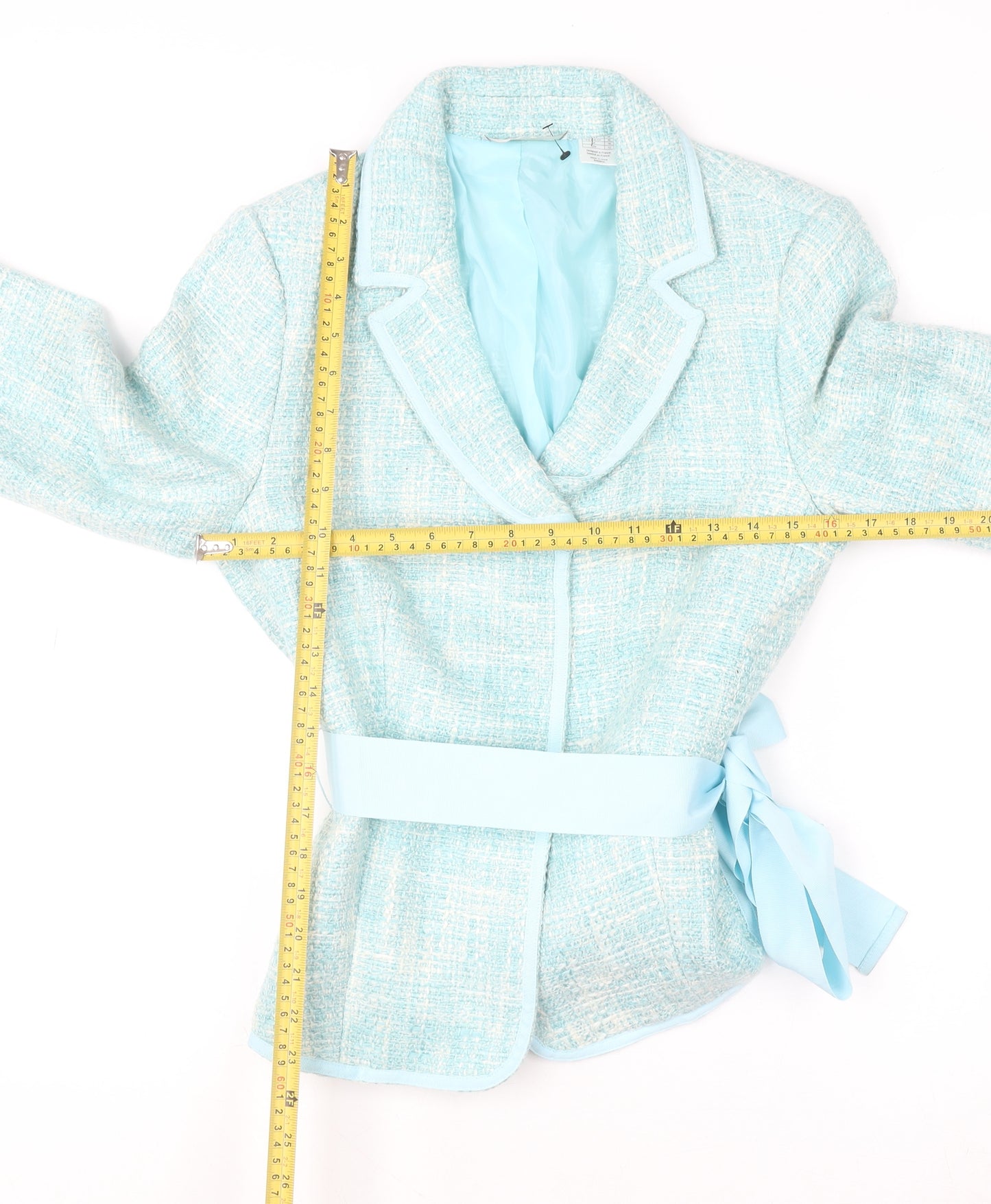 Laura Ashley Women's Blue Tweed Belted Blazer Size 16