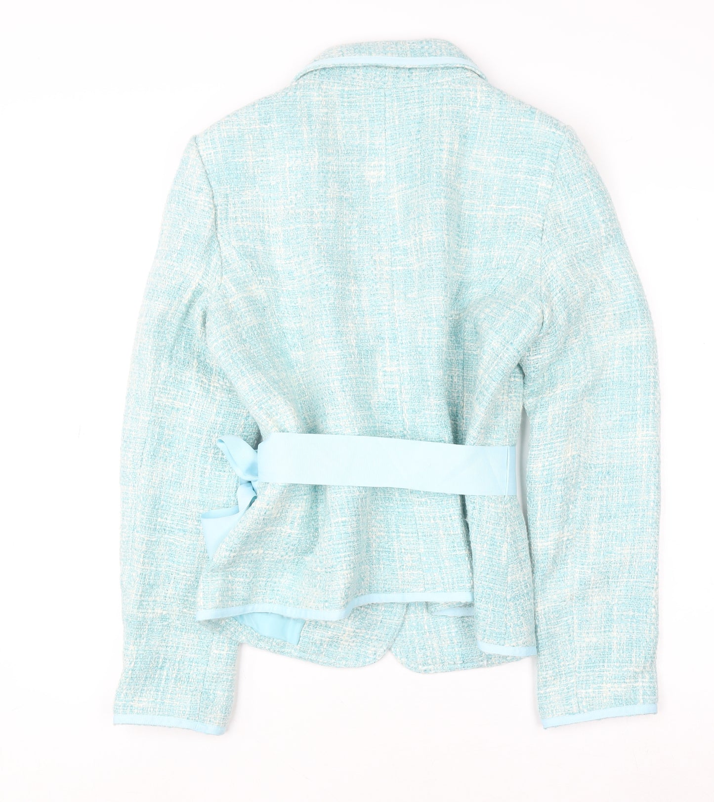 Laura Ashley Women's Blue Tweed Belted Blazer Size 16