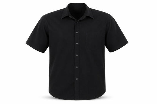 Front view of Marks & Spencer Men's Black Tailored Short Sleeve Button-Up Shirt 17/43